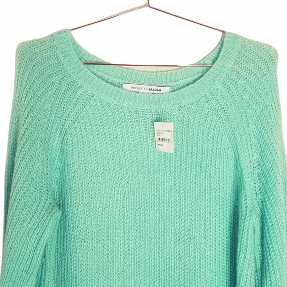 PROJECT NAADAM Mint Green Open Knit Tie Bell Sleeve Sweater Size M - Picture 2 of 9